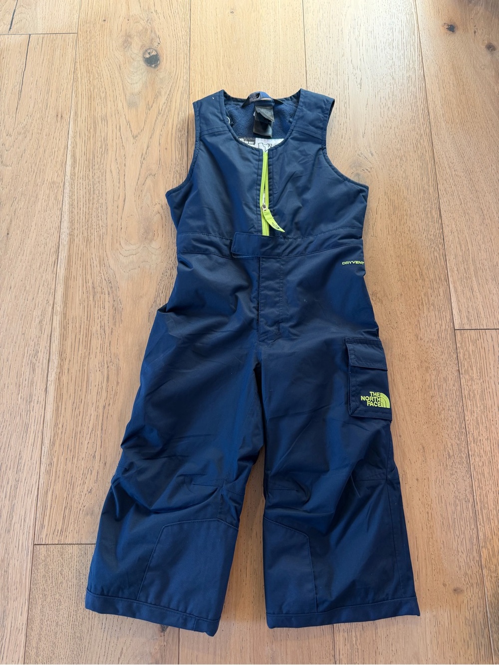 The North Face Kids Navy Insulated Snow Bibs with Lime Zipper